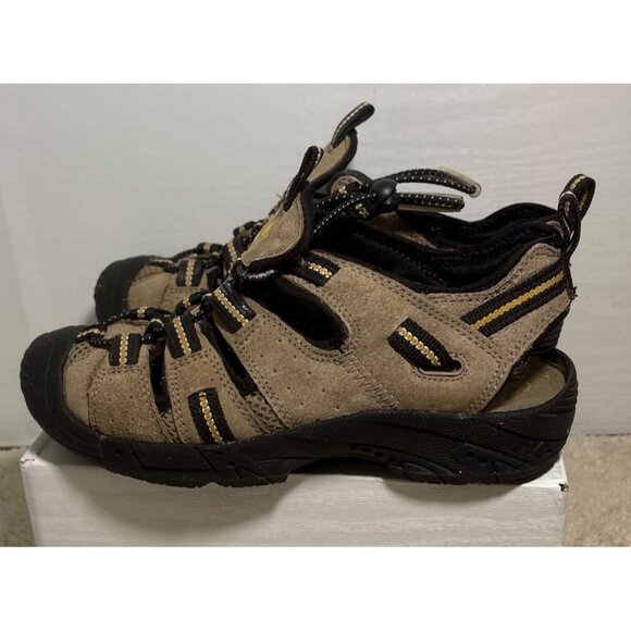 Airwalk Kids Sandals Size 2.5 Closed Toe Hiking Outdoor Shoes Tan Black Adjustab - Picture 8 of 12